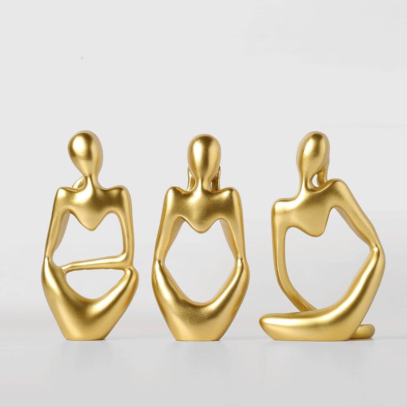 BrownLove 3pcs Golden Decor Thinker Statue Abstract Art Sculpture，Resin Collectible Figurines for Home Living Room Office Shelf Decoration - Image 4